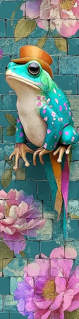 Free printable frog bookmark featuring blue grid with blue frog